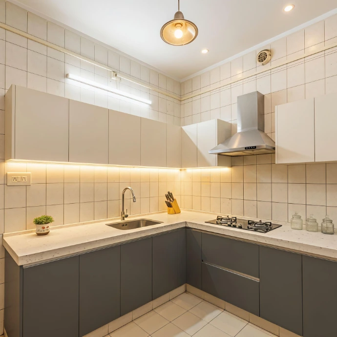 Modern modular kitchen with storage cabinets and elegant finish