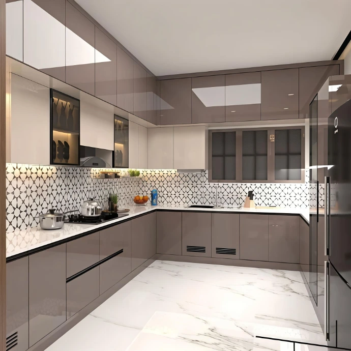 Modern modular kitchen with storage cabinets and elegant finish
